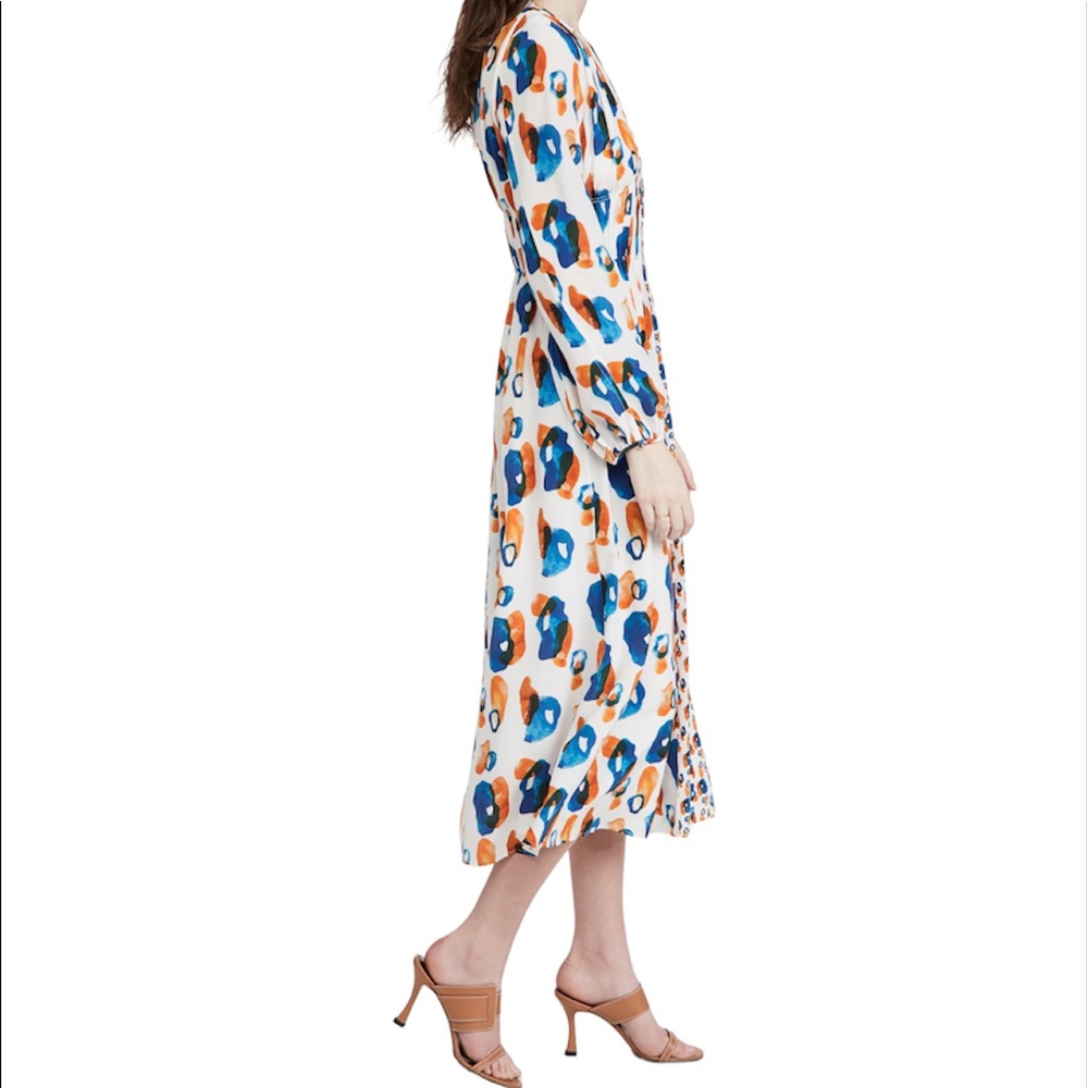 Jason Wu White Midi Dress with Blue and Orange Abstract Print